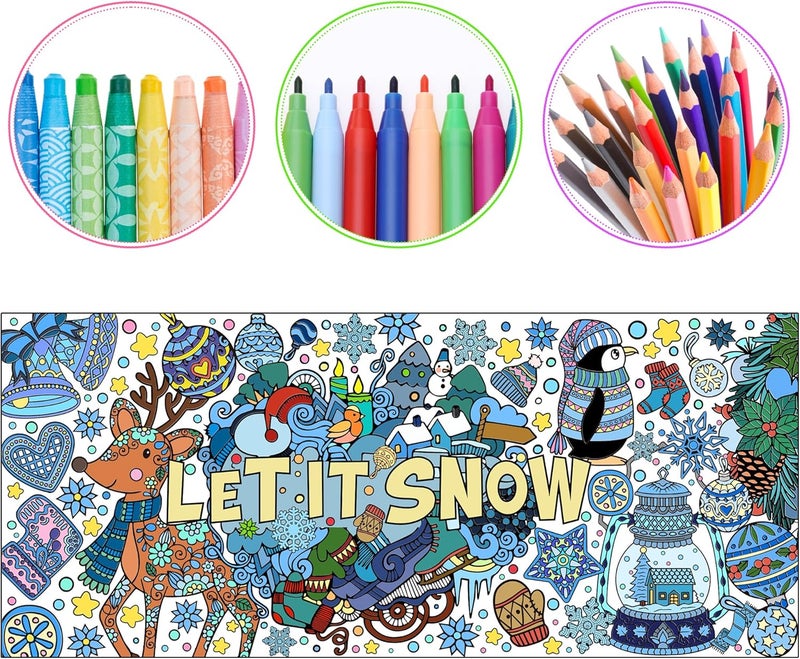 Dvbonike Jumbo Winter Mandala Coloring Poster Giant Let It Snow Color-in Paper Poster DIY Drawing Blank Doodle Art Banner 55.1 x 23.6 inch Decoration, Home School Activity Party Supplies for Kids - Image 3